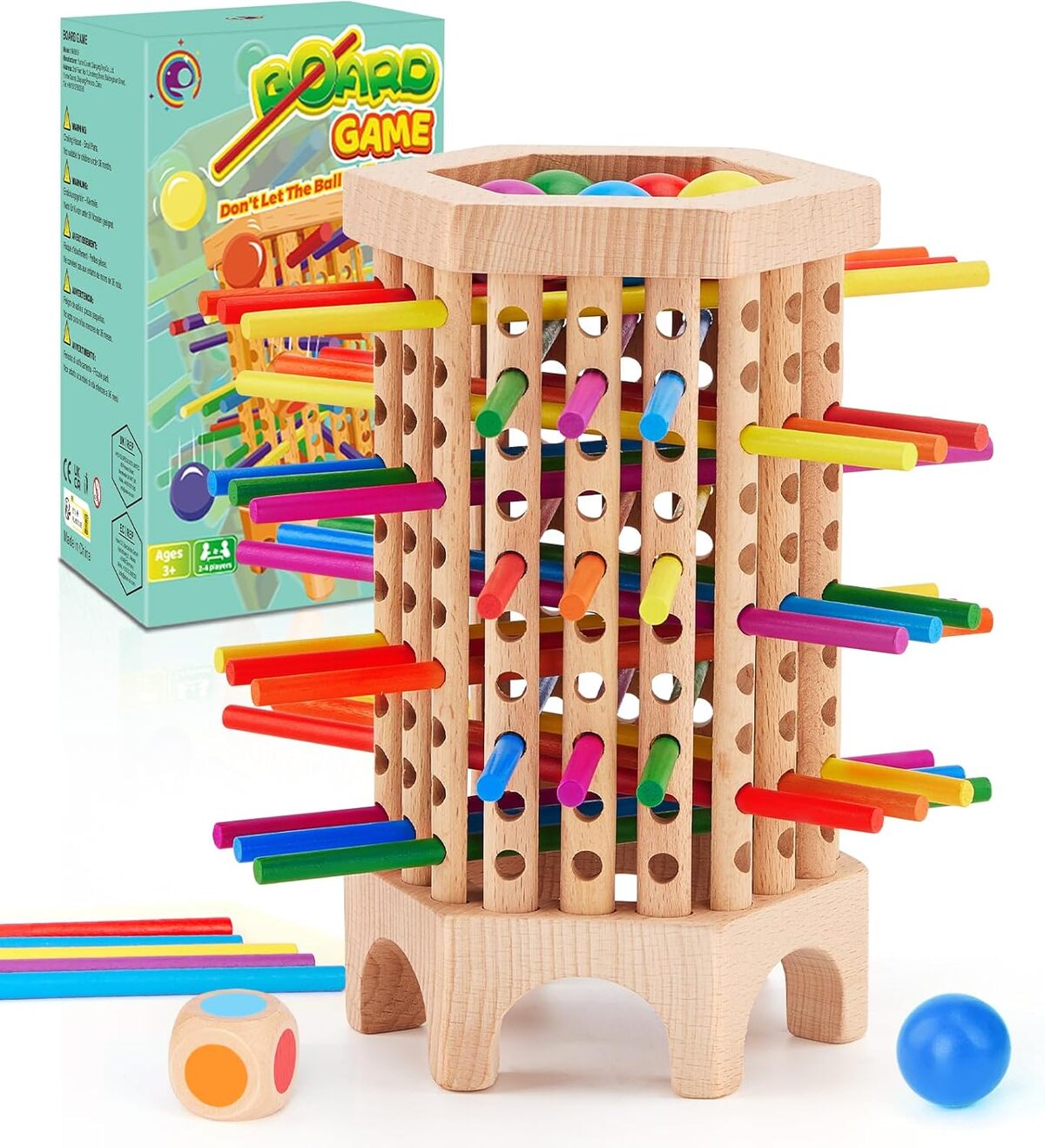 Test du jeu Montessori : bâtonnets colorés et dés en bois pour enfants