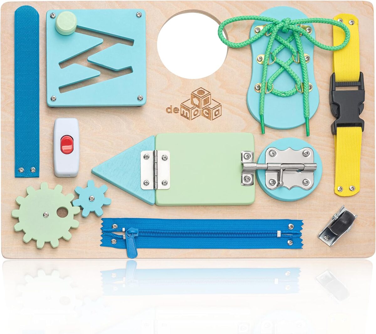 Test : deMoca Busy Board Montessori, jouet sensoriel bois pour enfants