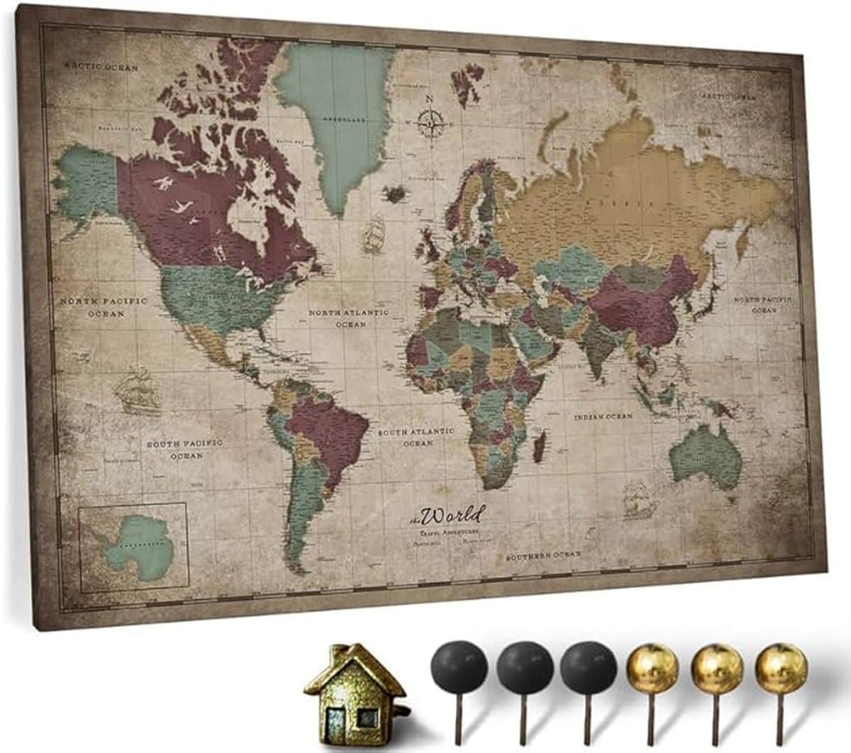 Avis : carte du monde en toile avec tableau en liège 70x50 cm dÉcoratif