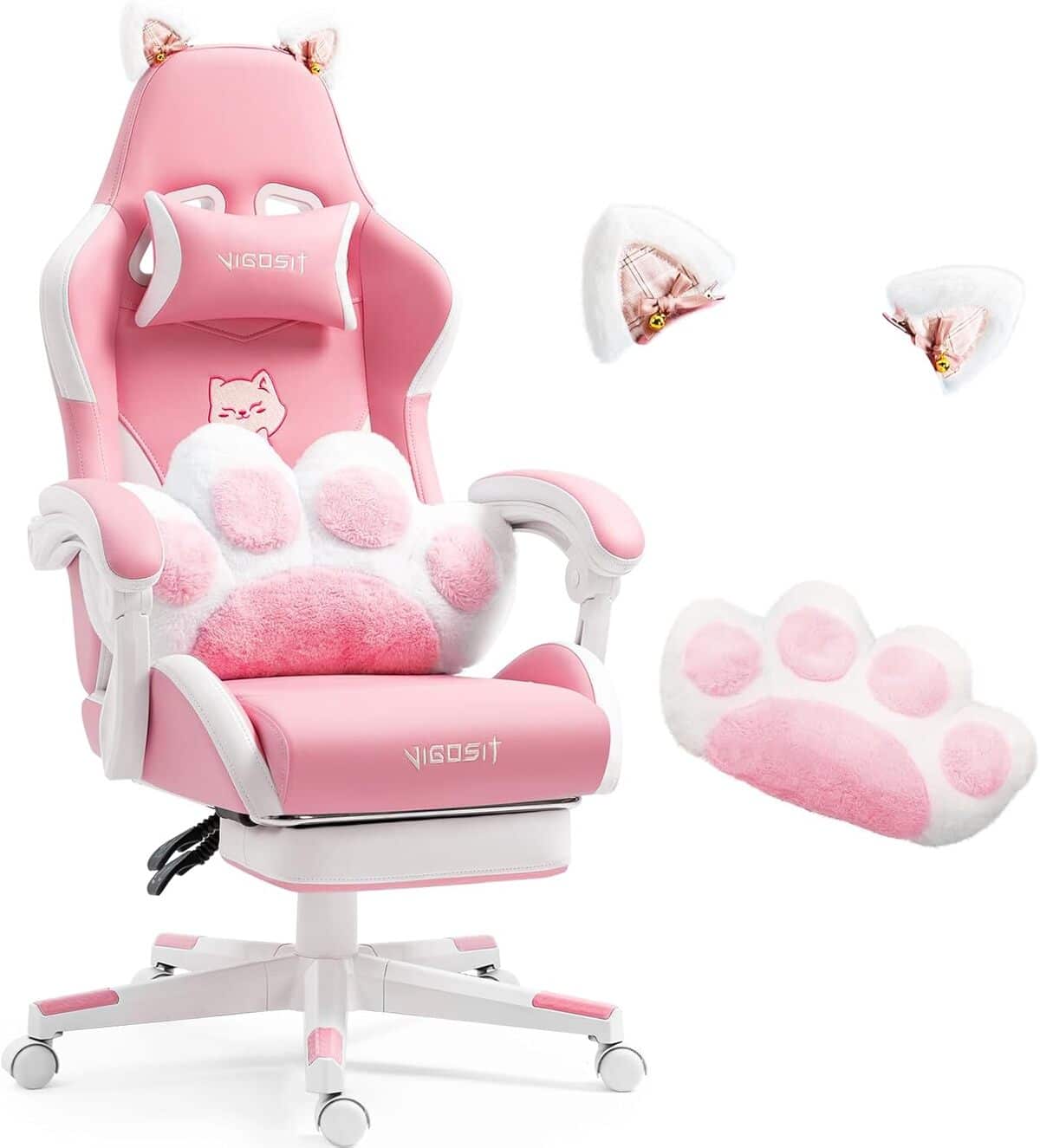 Test : chaise de jeu Vigosit rose avec oreilles de chat et coussin lombaire