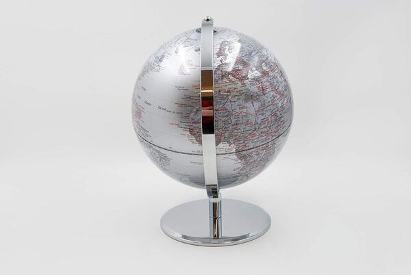 Mascagni - Globe Terrestre décoratif - Mappemonde - Base en métal argenté - Couleur Argent