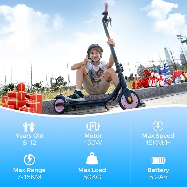 RCB R7X Trottinette électrique pour Enfants, Max Autonomie 15KM, Max Vitesse 15KMH, 7