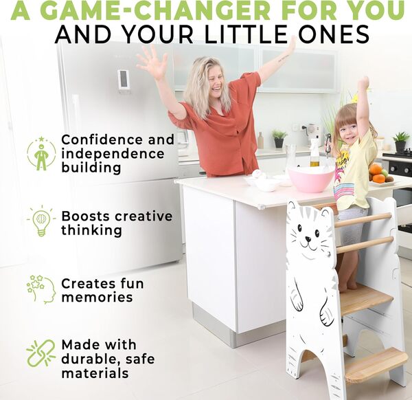 Shandra Montessori Marchepied de cuisine réglable pour tout-petits, tabouret de cuisine pour tout-petits