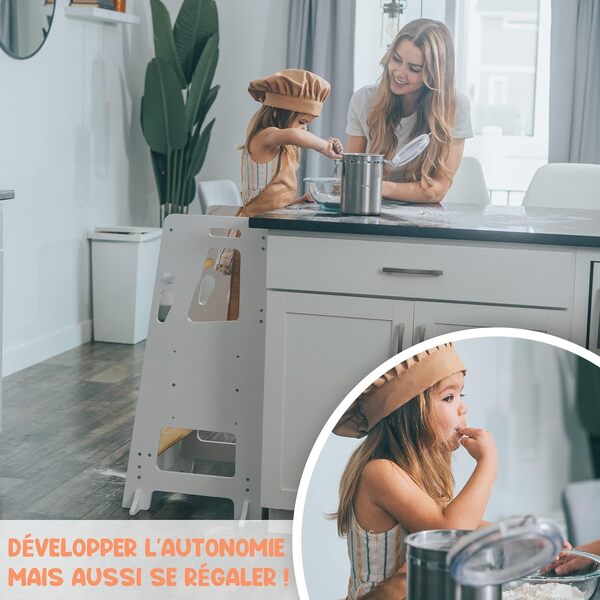 Bey&Co® Tour d’Apprentissage/Tour d'Observation Montessori en Bois – Tour d’Éveil pour Enfant – 3 Hauteurs Réglables, Surface Anti-Dérapante, Pieds Anti-Bascule Méthode Montessori – À Partir 12 Mois