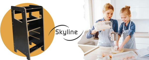 Skyline Tour d'apprentissage d'observation Enfant Montessori Pliable Chaise Réglable en Hauteur à partir de 1 an Learning Tower Meubles d'intérieur Chambre d'enfant Kitchen Helper Noir