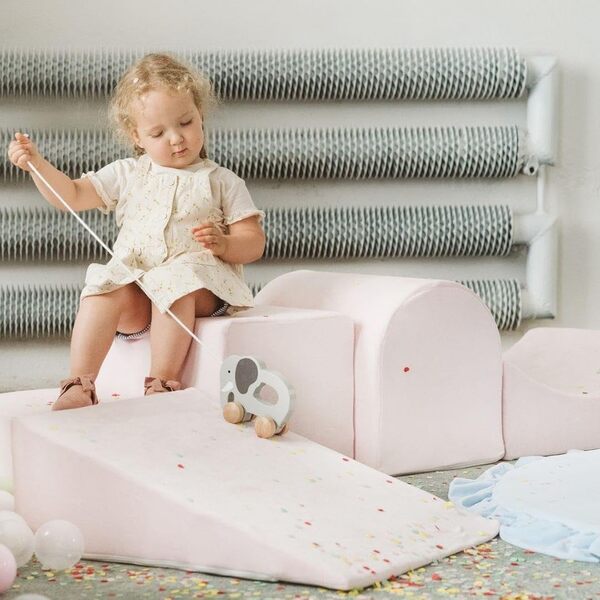 MEOWBABY Parcours motricité bébé en Mousse – Modules motricité Enfant – Structure motricité Escalade – Aire de Jeux intérieur Bloc Mousse, Velours, Marsala Rouge