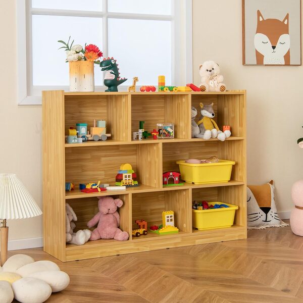 Kids Montessori Shelf, 8-Cube Wooden Toy Storage Organizer, 3 Tier Open Kids Bookshelf for Classroom, Bedroom & Playroom, Yellow