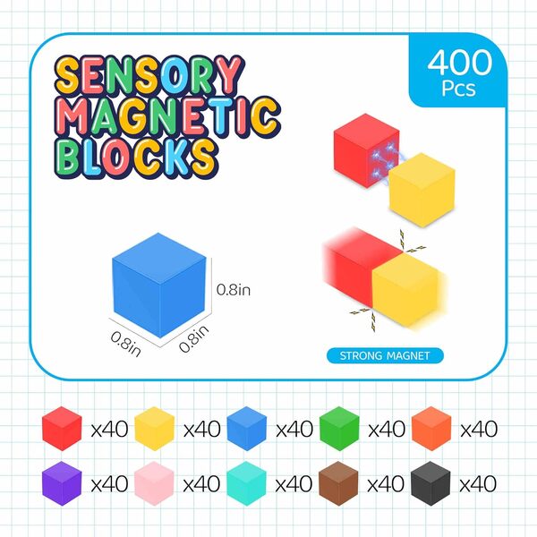 SmartYeen Blocs magnétiques, blocs de construction magnétiques pour enfants, jouets Montessori STEM (400 pièces)
