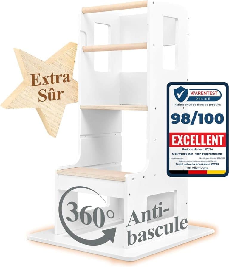 Tour D'Observation Montessori Pliable – Tour D'Apprentissage Bois Bouleau Naturel, Réglable Et Sécurisée Pour Enfant (88x45x45 Cm, Café Noir)