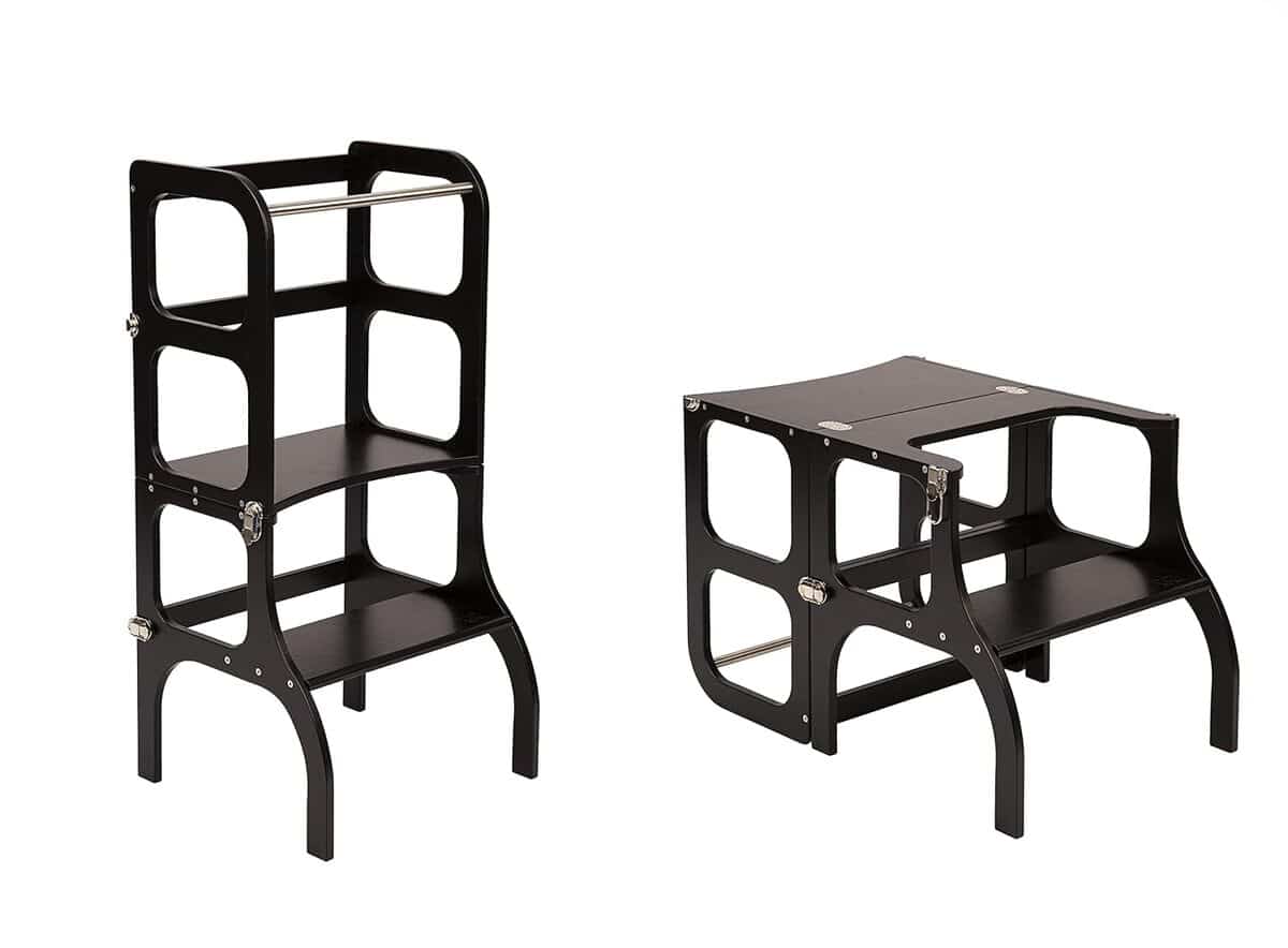 Test du bureau enfant transformable : marchepied Montessori 45 cm en bois noir