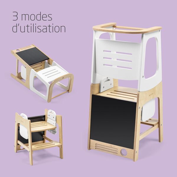Maxi-Cosi Toucan 3-en-1 tour d'observation enfant, tour Montessori en bois 1,5-99 ans, 10-150 kg, 3 hauteurs, se transforme en table et en chaise, Bois Certifié FSC 100%, Natural Wood