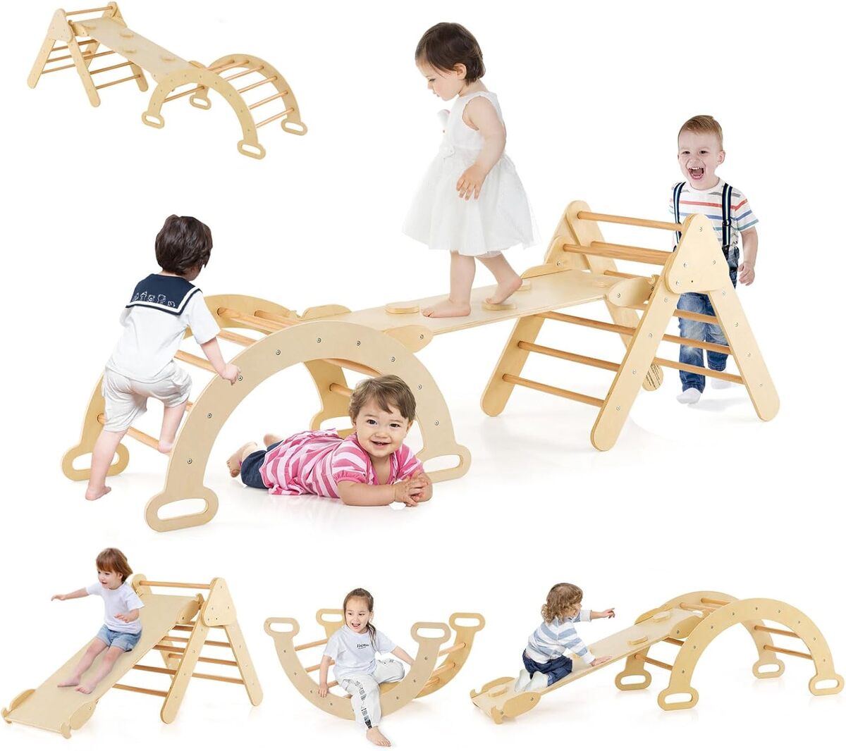 Test du triangle arche Montessori Goplus 7 en 1 : toboggan réglable pour enfants