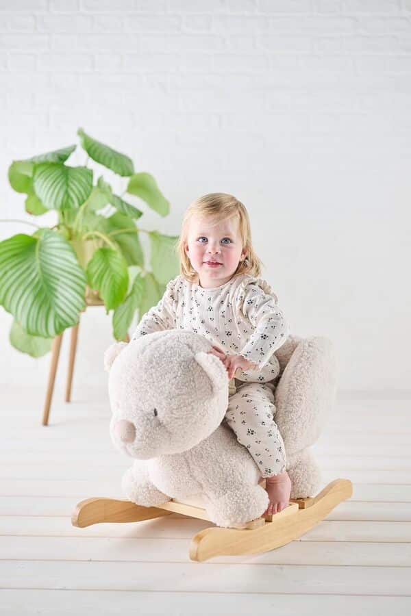 Nattou Animal à bascule en tissu doux, Ours à bascule, Avec ceinture de sécurité, Balancement joyeux, Env. 60 cm, Lapidou, Polyester/bois, Beige