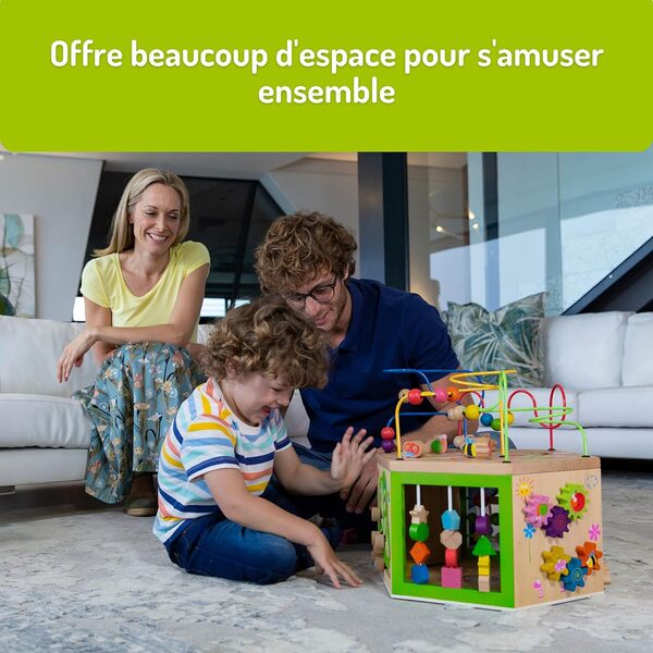 EverEarth 7 en 1 Grand Cube d'éveil en Bois Durable - Jouet pour Enfants avec Boucle d'éveil 39 x 35,5 x 41 cm - Centre de Jeux pour Enfants avec peintures à l'eau sans Danger - Cube de Jeu EE33285
