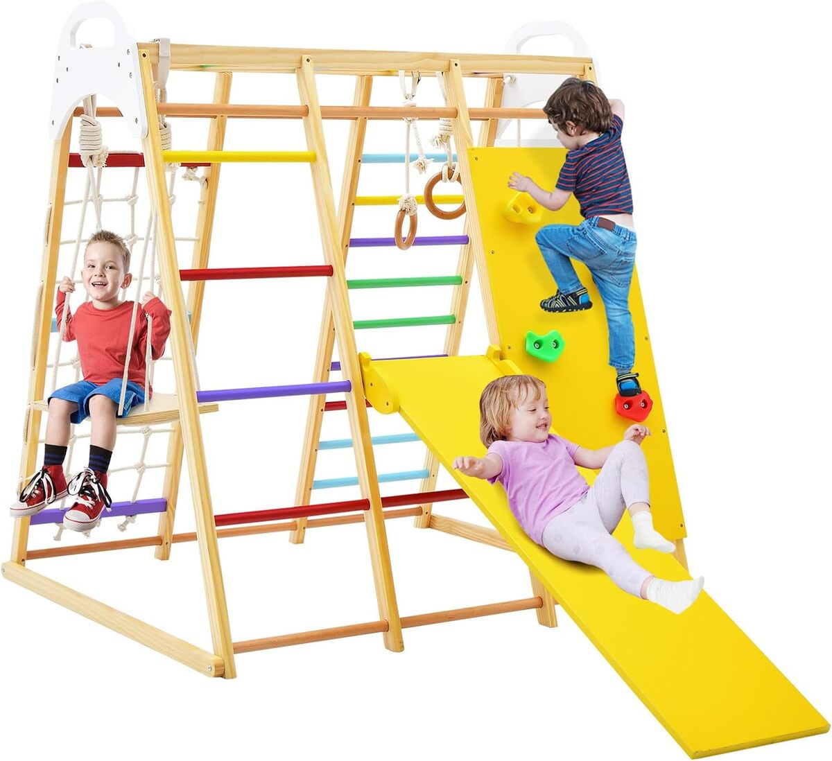 Test du set jeux d'escalade enfant Lifezeal 8 en 1 : balançoire et toboggan en bois
