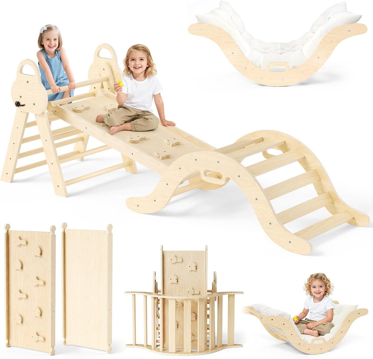 Test du triangle d'escalade Montessori 9 en 1, arche pliable en bois