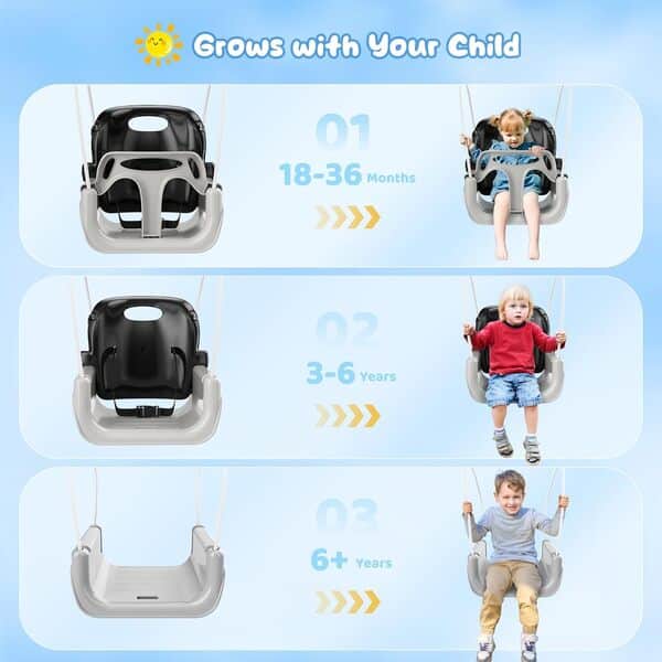 Balançoire et hopser de porte 4 en 1 pour enfants - Support en métal pliable pour l'intérieur et l'extérieur - Facile à monter et à ranger (noir)