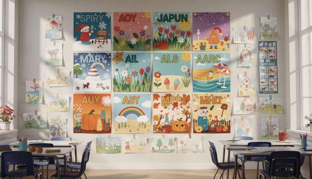 Calendrier des souvenirs : étiquettes mensuelles pour la classe