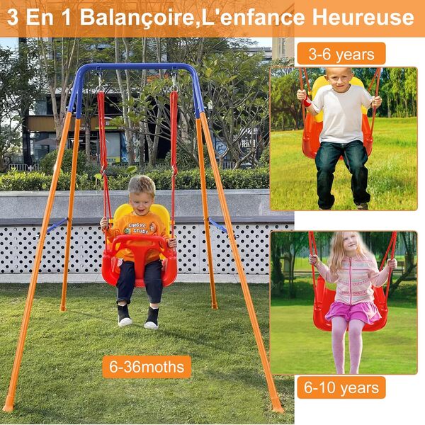 HLC Balancoire Bebe 3 en 1, Balancoire Exterieur/Intérieure avec Support en Métal Pliable, Facile à Assembler Et à Ranger, Convient Aux Enfants De Tous âges