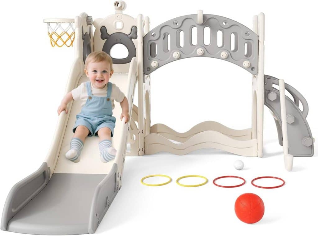 Revue du toboggan Krovtoy autoportant avec panier de basket pour enfants