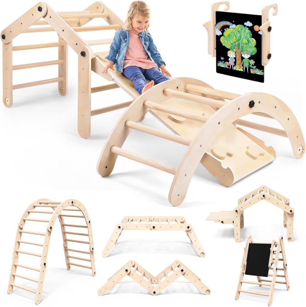 Test : cadre d'escalade Montessori avec toboggan en bois