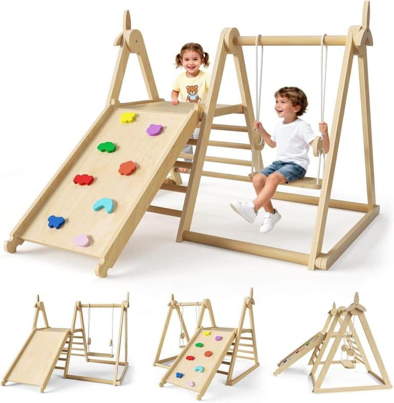 DREAMADE Triangle Et Arche D'Escalade Montessori 9 En 1 – Ensemble Pliable En Bois De Hêtre, Parcours Motricité 50 Kg, Jeux Éducatifs Intérieurs Pour Enfants De 3 Ans Et Plus – Naturel