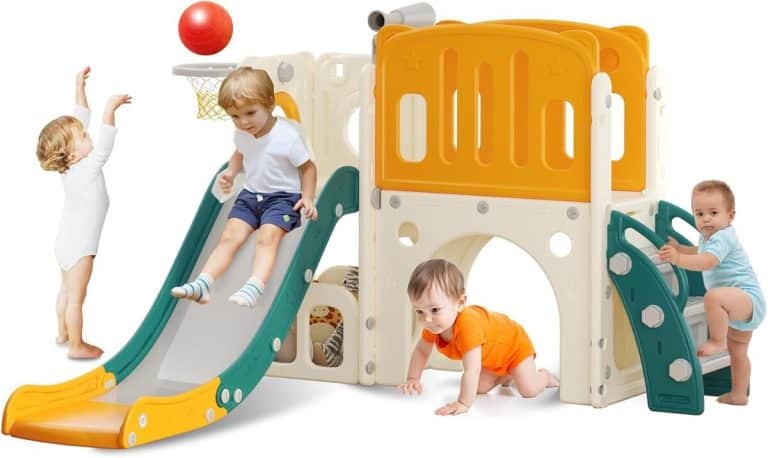 Cadeau Enfant 1-3 Ans Toboggan 10 En 1 Pour Tout-Petits – Intérieur/ Extérieur, Avec Panier Basket, Golf, Télescope, Dès 1-3 Ans