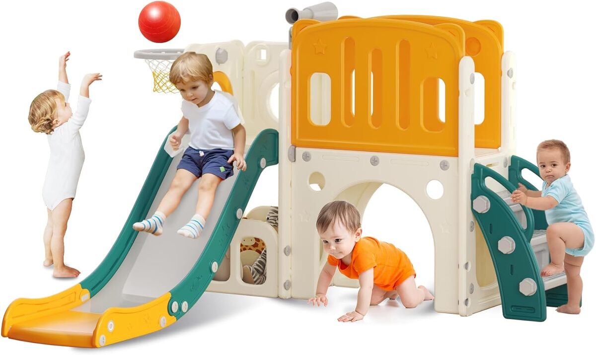 Test : toboggan pour tout-petits hoopyosms avec échelle et tunnel