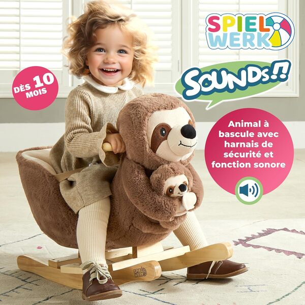 Spielwerk Animal à bascule, paresseux, avec effet sonore, ceinture de sécurité, en peluche, pour enfant et bébé, jouet d'entraînement d'équilibre, particulièrement doux