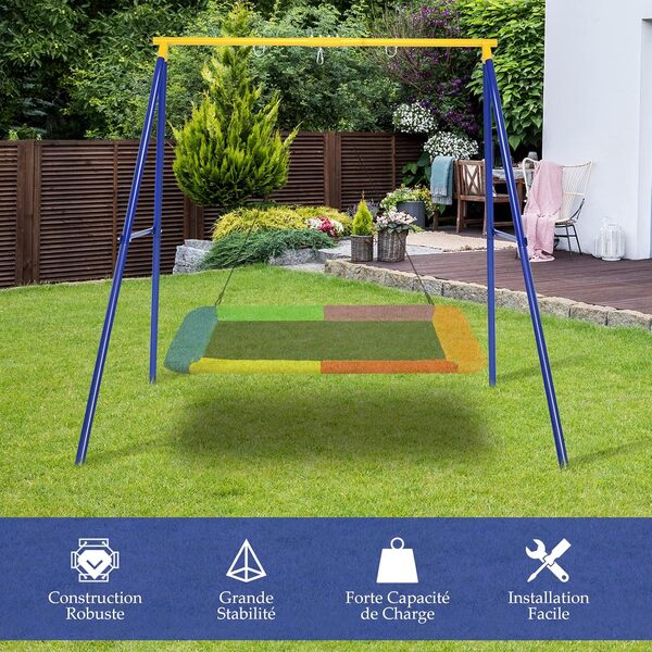 DREAMADE Support de Balançoire Simple 1,85M avec Structure en Métal Cadre de Balançoire en A pour Enfants de 3 Ans + Portique Robuste pour Balançoire,Hamac,Charge Max 200 KG (Portique Jaune 1 Places)