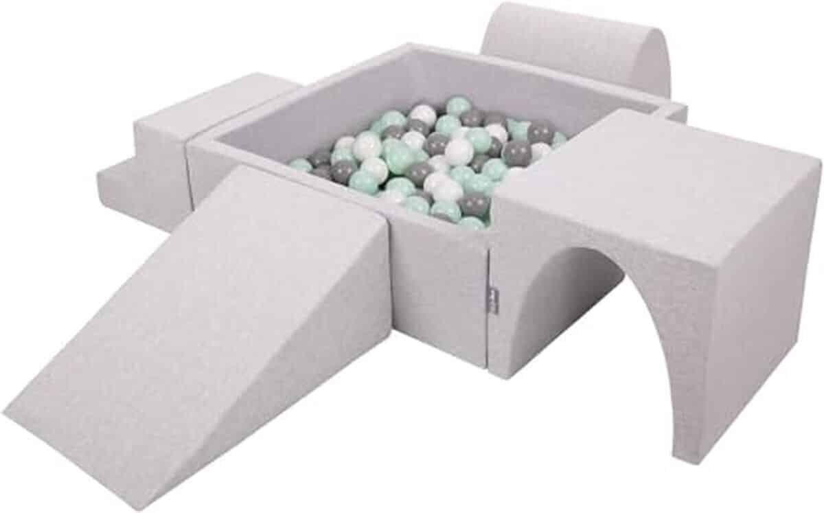 Test KiddyMoon aire de jeux en mousse avec piscine à balles pour enfants gris clair