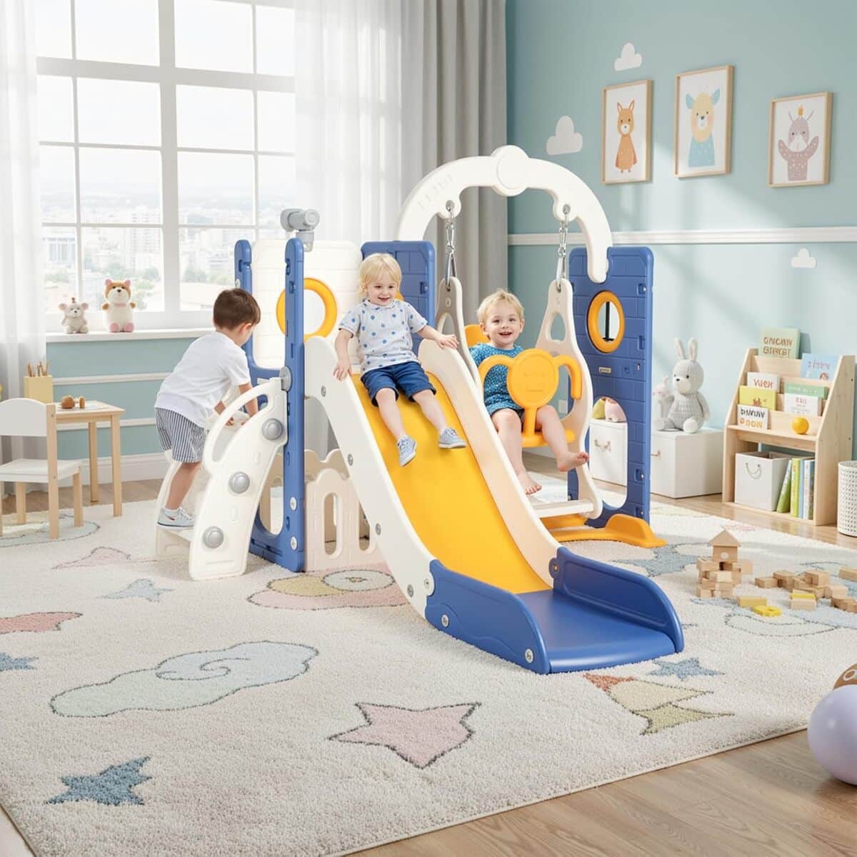 Test : toboggan 5-en-1 pour enfants avec balançoire et rangement