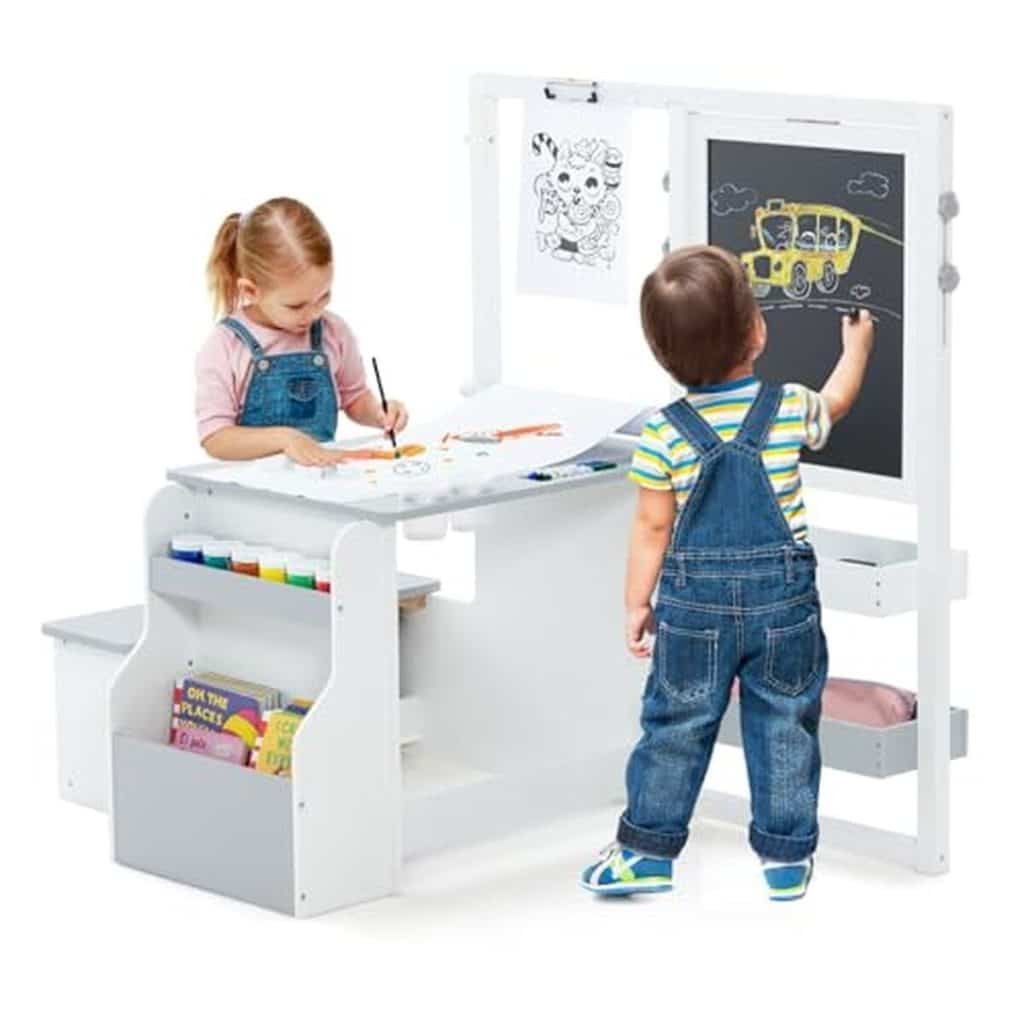 Test du bureau enfant Costway 2 en 1 avec banc et tableau réglable
