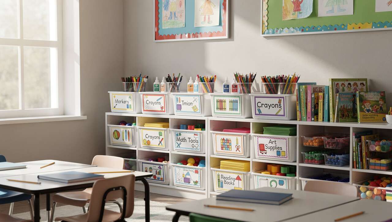 Étiquettes de rangement créatives pour la classe