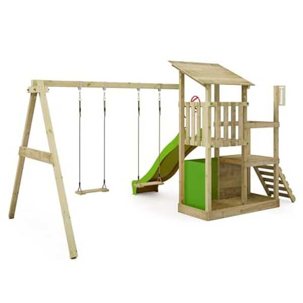 Découvrez notre avis complet sur l'aire de jeux FATMOOSE FruityForest Fun XXL avec toboggan vert pomme. Parfait pour des heures de jeu en plein air  !