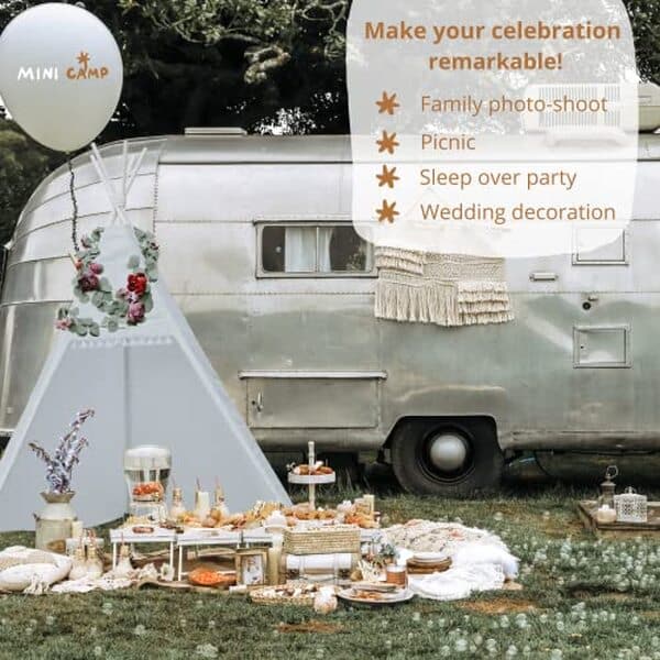 Découvrez la tente tipi d'extérieur Minicamp taille adulte : l'idéale pour ajouter une touche unique à vos festivités en plein air.