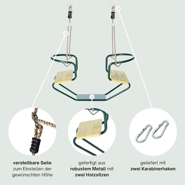 Découvrez le cadre robuste de la balançoire double h2i avec ses sièges en bois, idéale pour des moments de détente et de partage en famille. Explorez ses caractéristiques uniques et avantages pratiques.