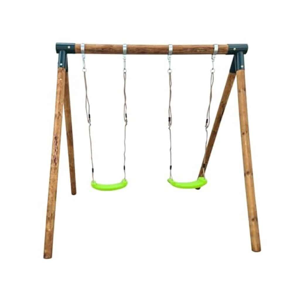 Test : balançoire double KABA Masgames, structure compacte en bois traité