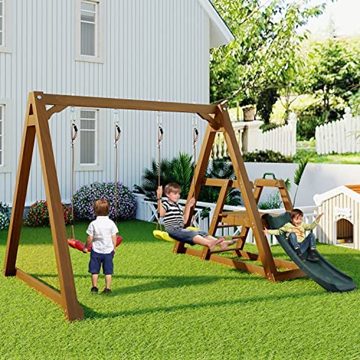 Test Jaxenor : balançoire d'extérieur polyvalente avec toboggan et échelle